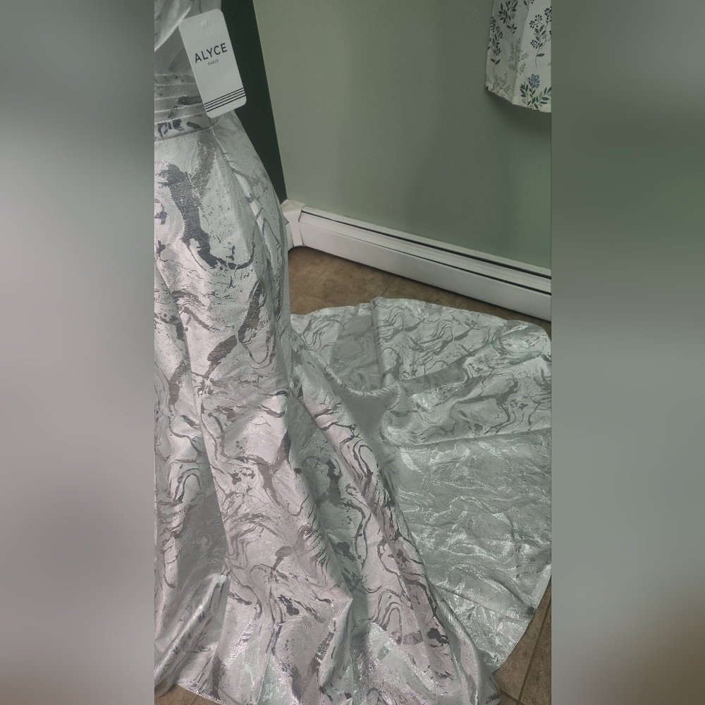 Alyce Paris Silver and White Prom Dress - Picture 5 of 16